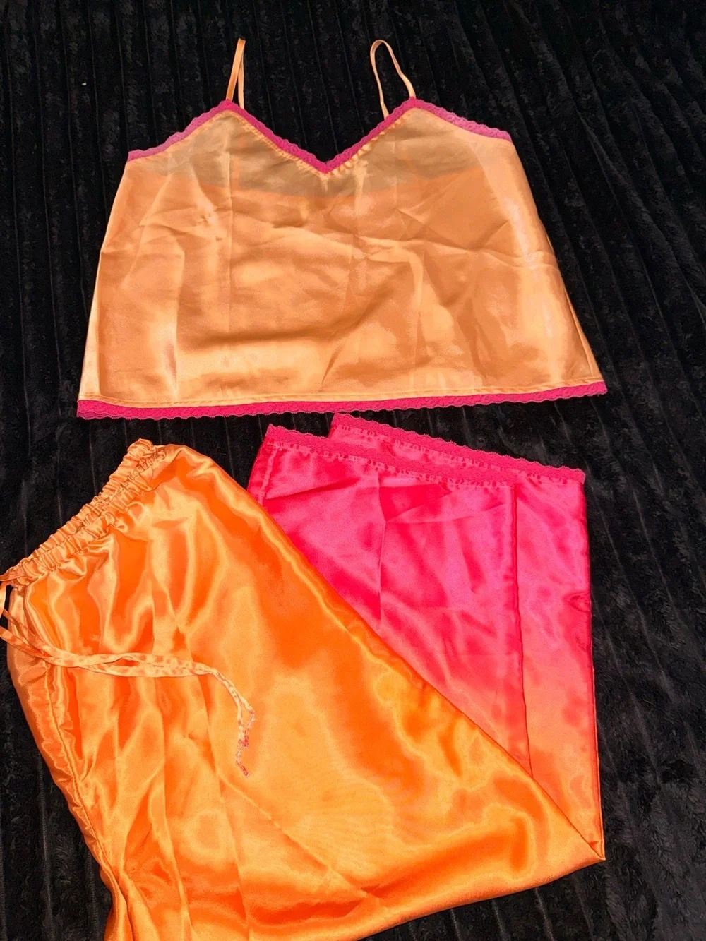 Valerie Stevens Orange & Hot Pink Satin Camisole and Pants Set